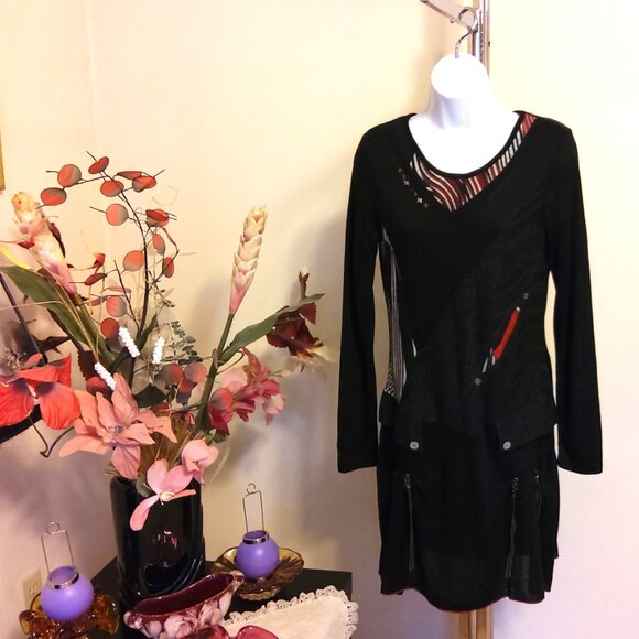 NWT SOGGO Paris Unique Designed Black Stretchy Cardigan Knit Sweater Dress M - Picture 7 of 10